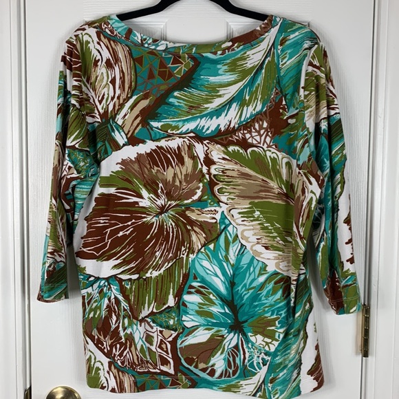 Additions by Chico’s teal blue, brown, white 3/4 sleeves size Chico’s 2. Cotton - Picture 6 of 6